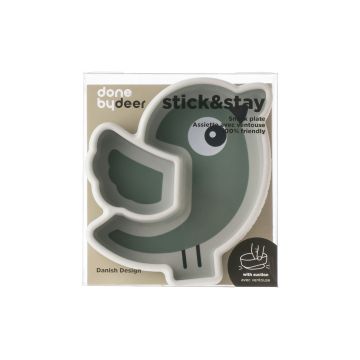 Тарілка силіконова з присоскою зелена Stick & Stay Birdee, Done by Deer