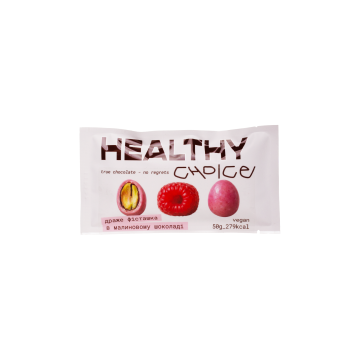 Драже фісташка в малиновій глазурі з цукром та підсолоджувачем 50г, Healthy Choice