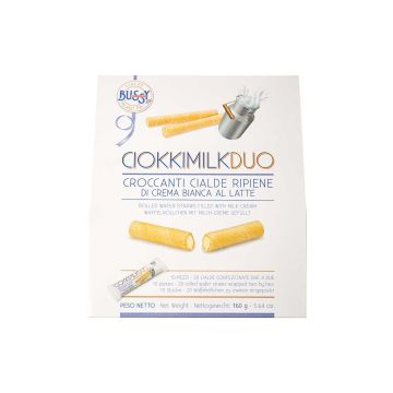 Трубочки вафельні з молочним кремом "Чоккімілкдуо" (10*2шт) 160г, Bussy