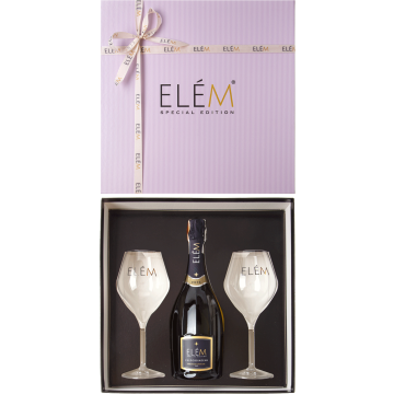 Ігристе Elem Prosecco DOCG Valdobbiadene SuperiorElem 0,750 + 2 glasses, gift box / Просекко DOCG Валдоббіадене СуперіорElem 0,75л + 2 бокали, подарункова коробка, біле, 0.75 л