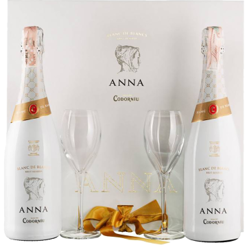 Ігристе Codorniu Набор Anna Blanc de Blancs Brut 2*0,750 +2 glasses / Набір Анна Блан де Блан Брют 2*0,750 + 2 бокали, біле, 1.5 л