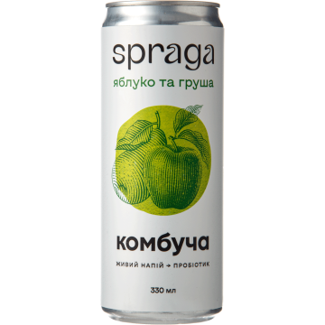 Напій ферментований Комбуча "Яблуко та груша" 330мл, Spraga ж/б