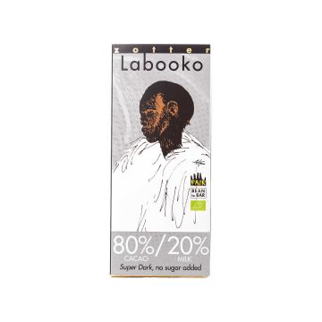 Шоколад чорний 80%/20% органічний з молоком без цукру 65г Labooko, Zotter
