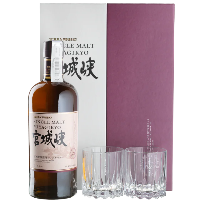 NIKKA MIYAGIKYO シングルモルト 700ml 2本セット Віскі Nikka Miyagikyo + 2 glasses, gift box, 0.7 л - купити в